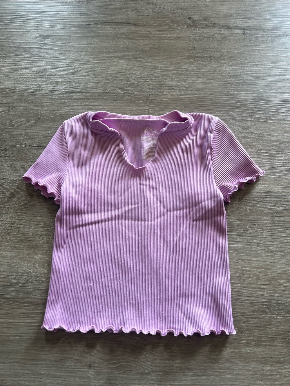 art class Lavender Ribbed Lettuce-Edge Crop Top
